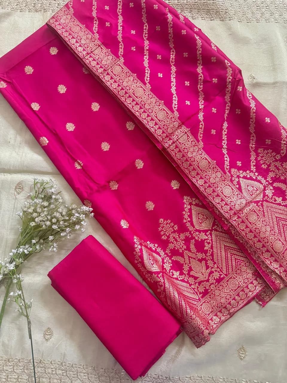Rani Pink Traditional Woven Suit Set