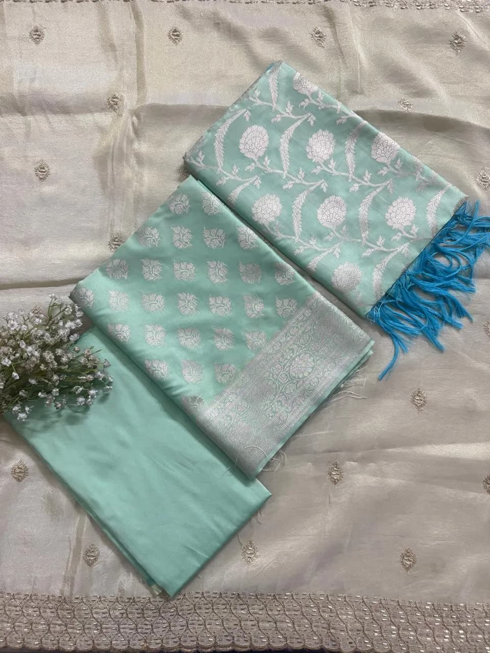 Mint Green Floral Woven Suit Set