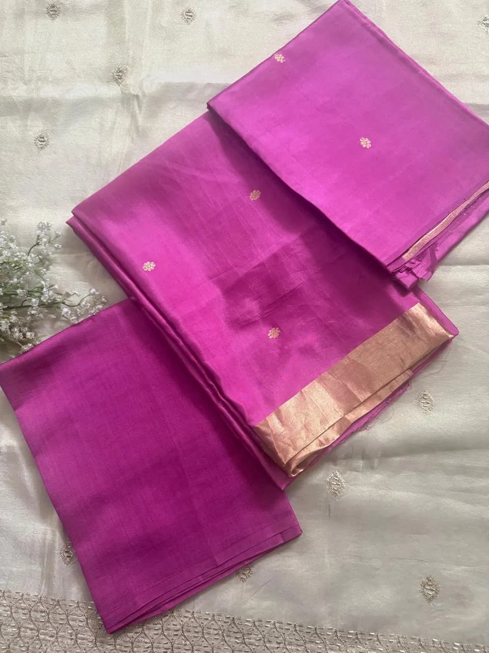 Magenta Pink Zari Border Suit Set