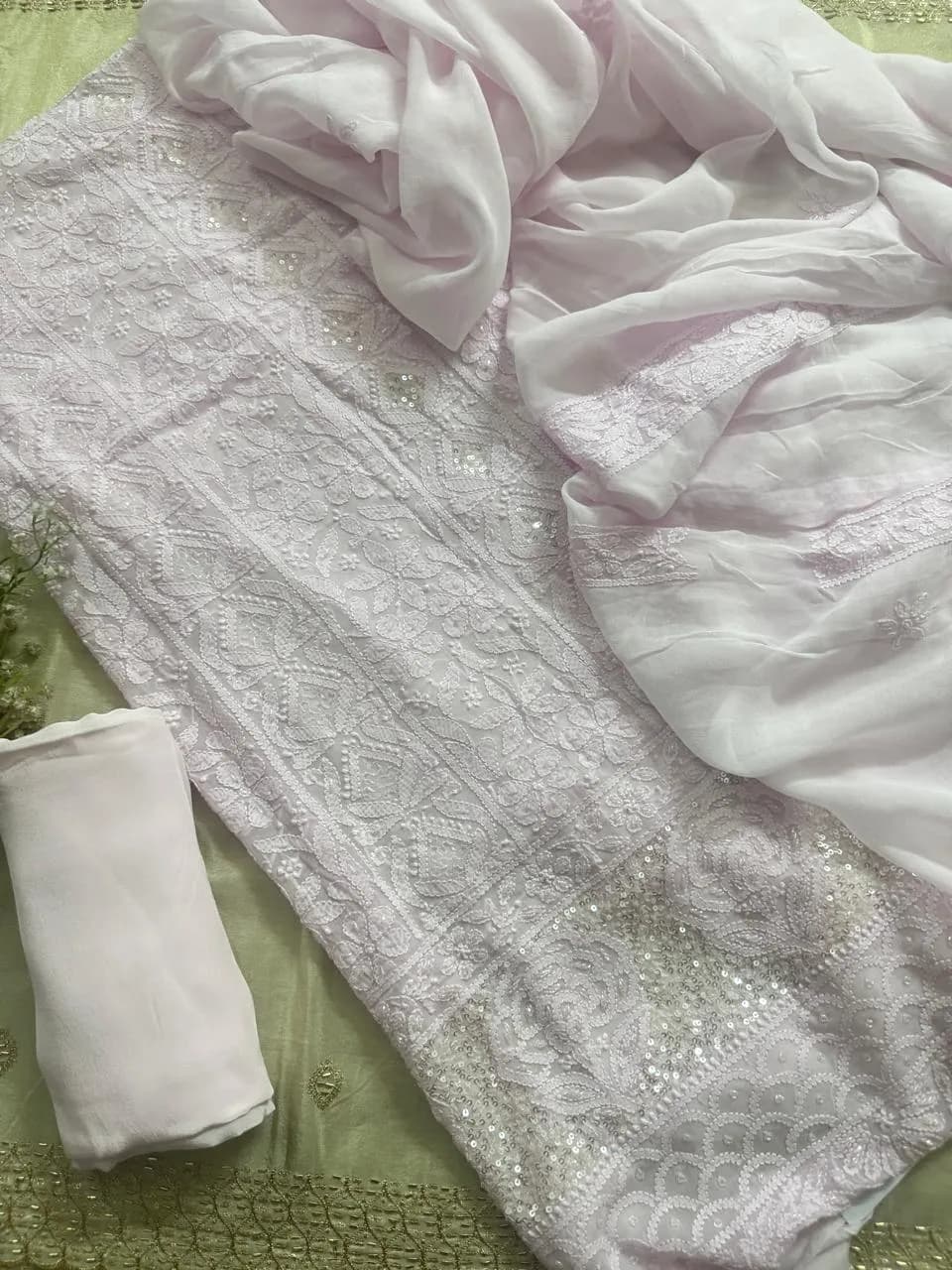 Ivory White Embroidered Chikankari-Style Suit Set