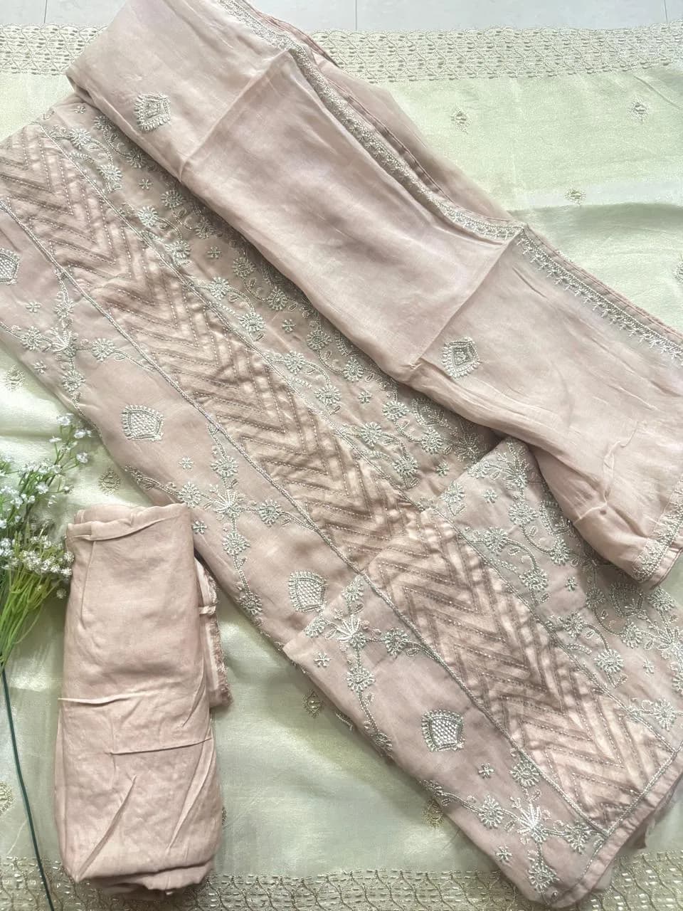 Blush Pink Embroidered Suit Set
