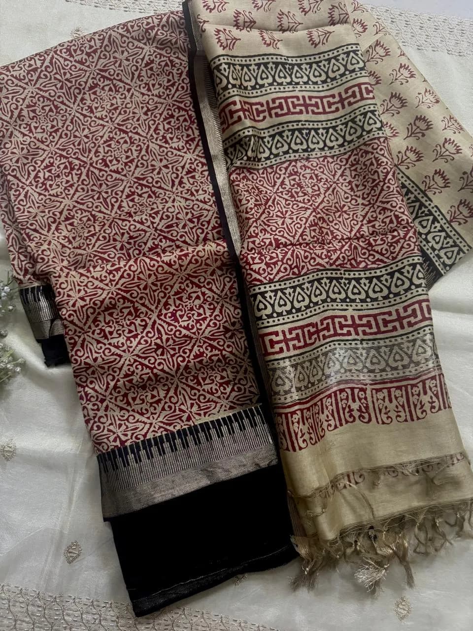 Black & Maroon Traditional Printed Suit Set