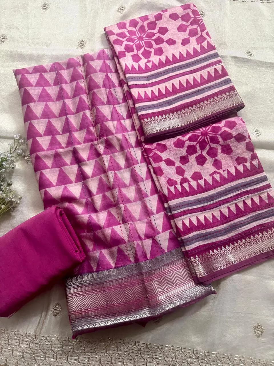 Magenta Pink Geometric Printed Suit Set