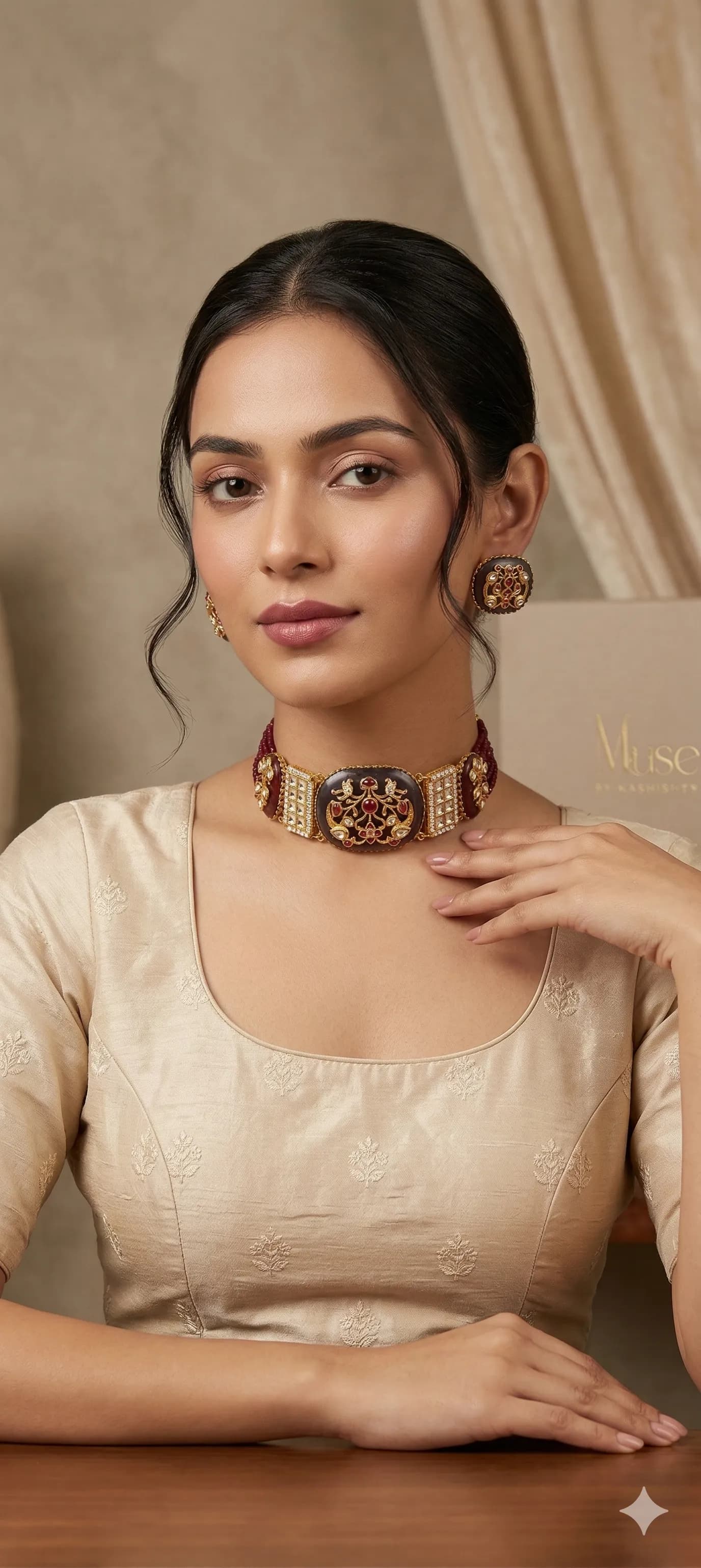 Maroon Kundan-Inspired Velvet Choker Set