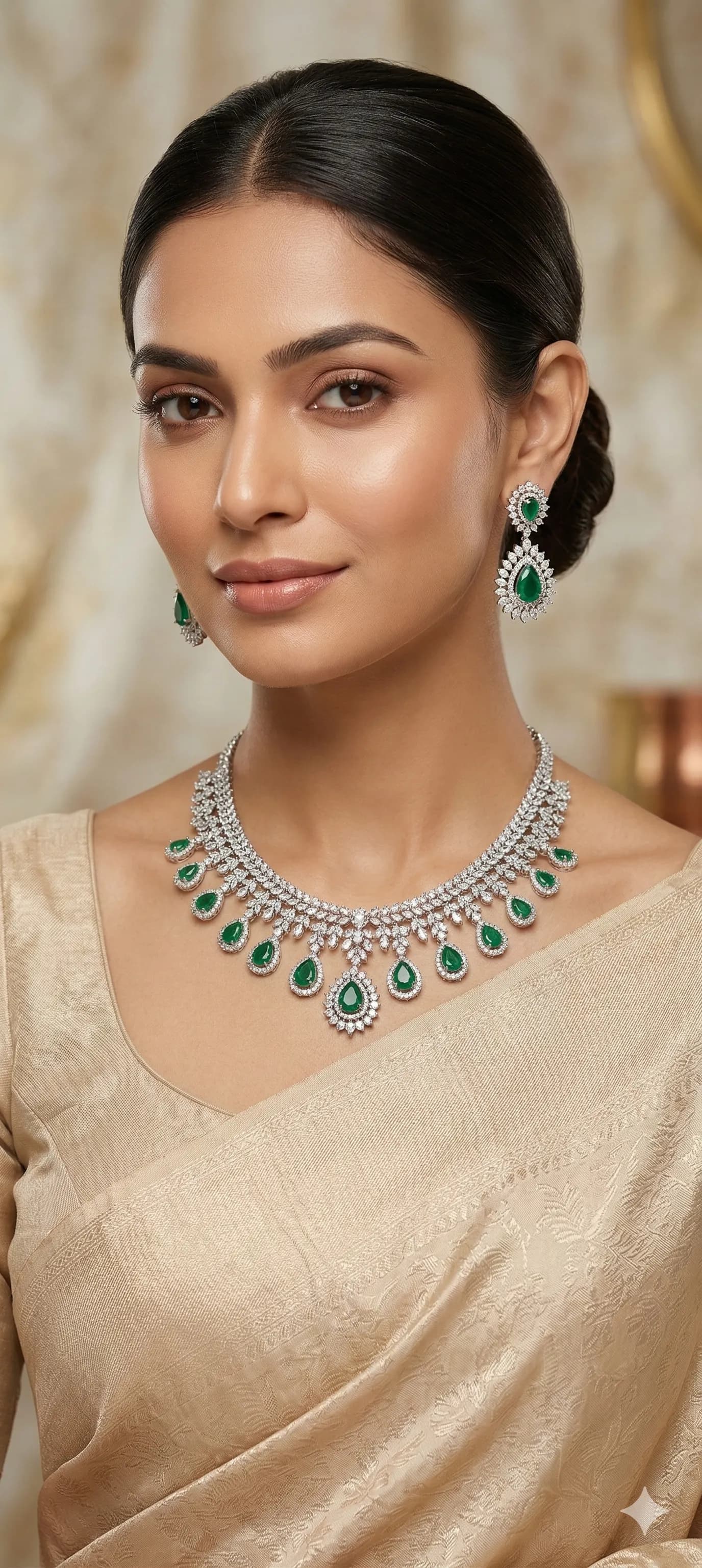 Emerald Crystal Teardrop Necklace Set