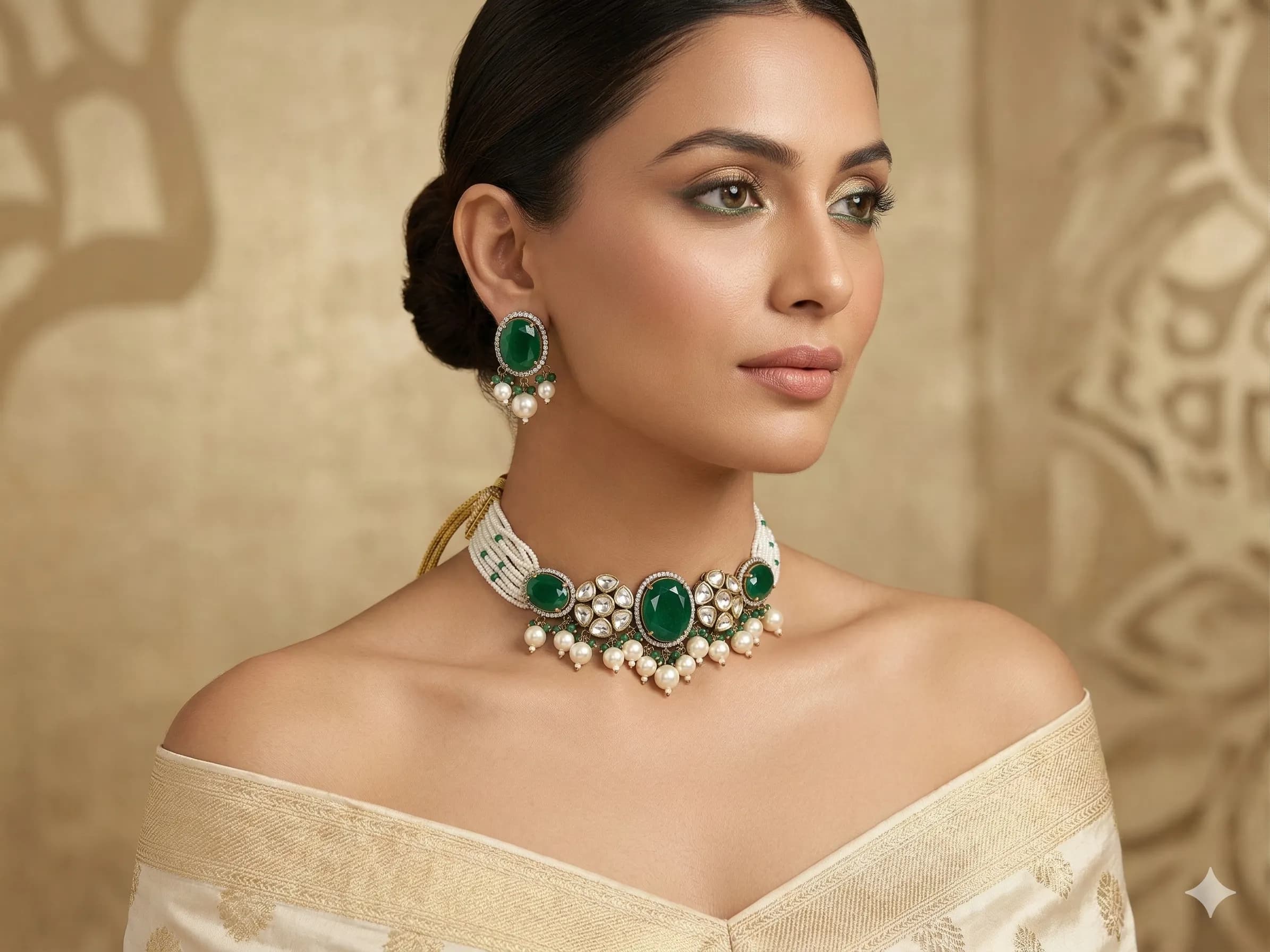 Emerald Polki Pearl Choker Set