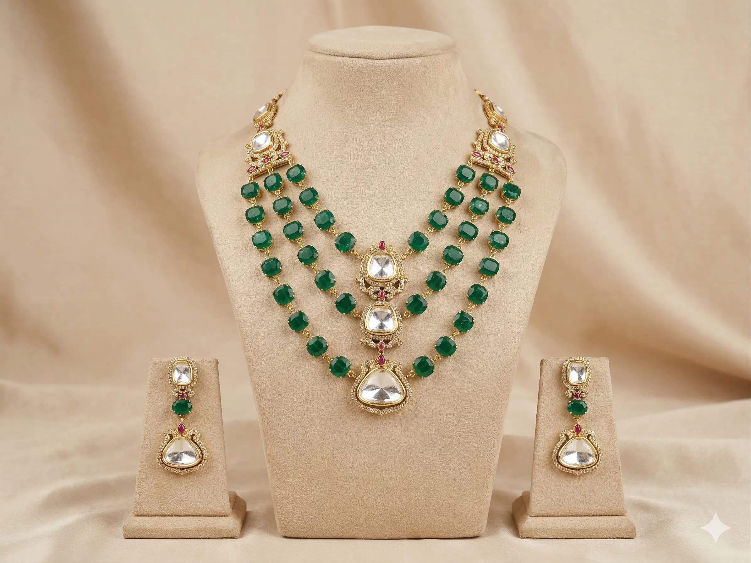 Emerald Kundan Layered Necklace Set