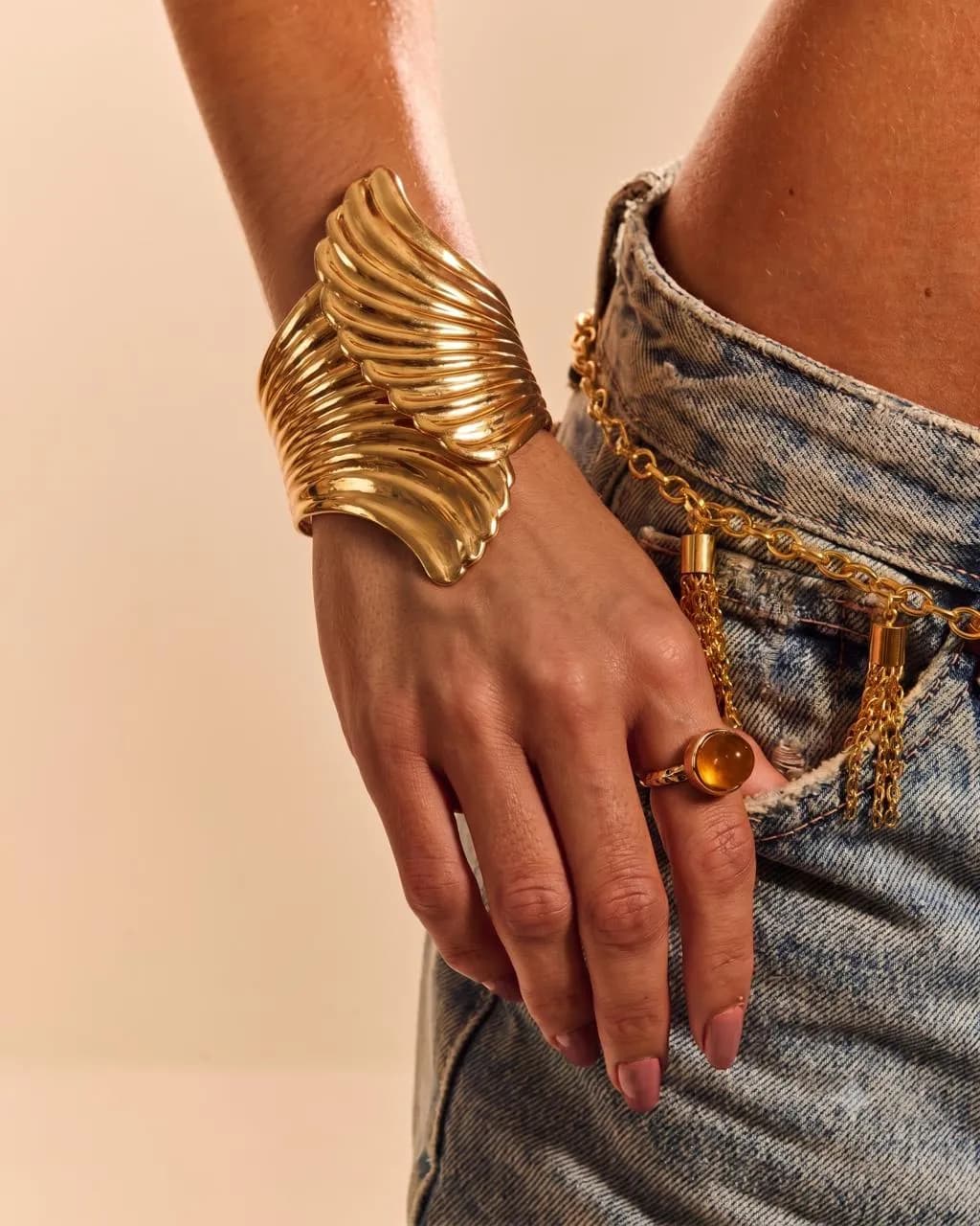 Gold Ripple Statement Cuff