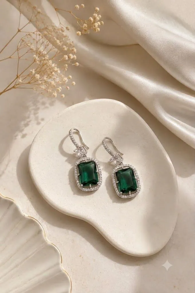 Emerald Cushion Drop Earrings