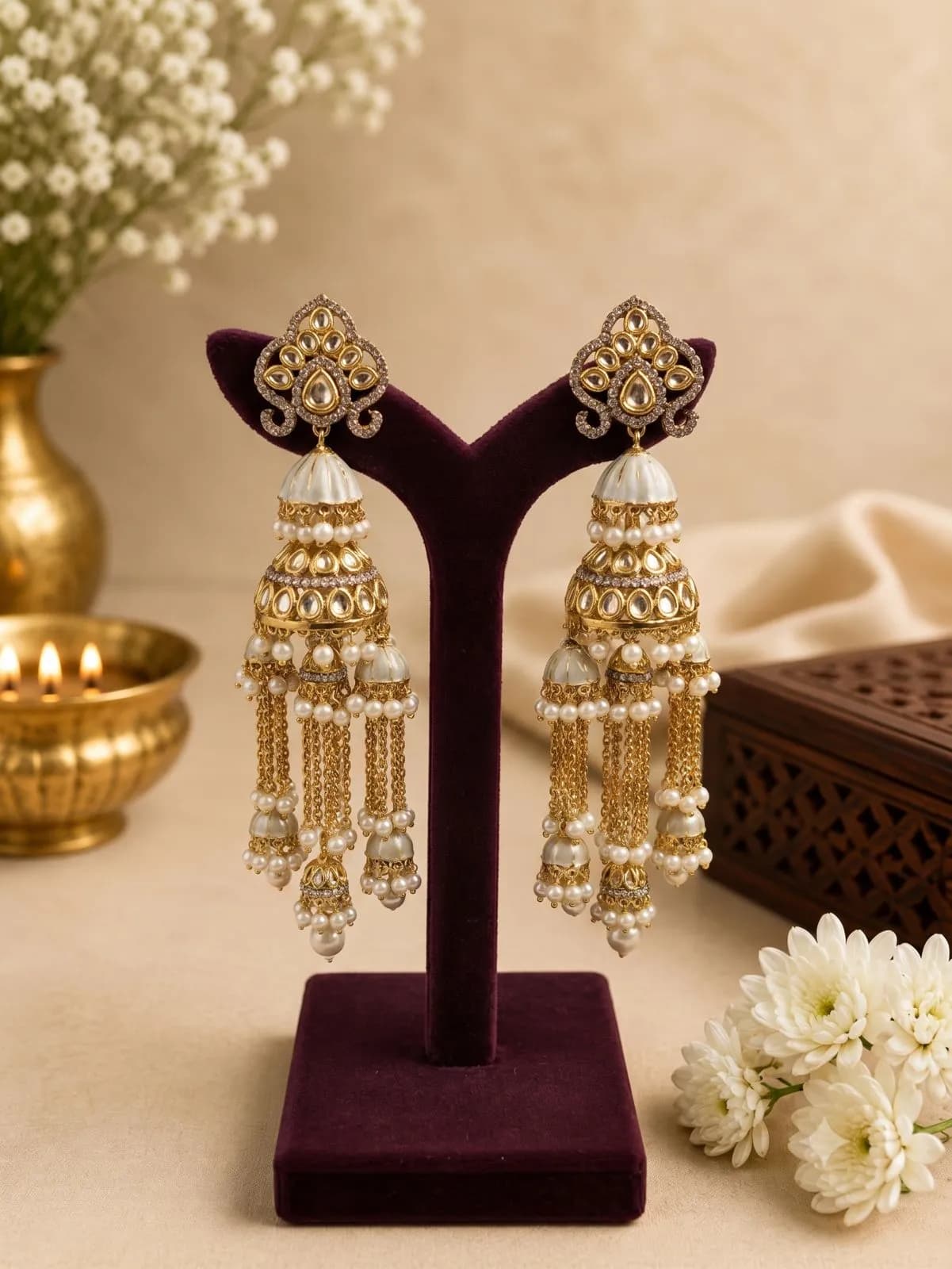 Pearl Cascade Jhumka Earrings