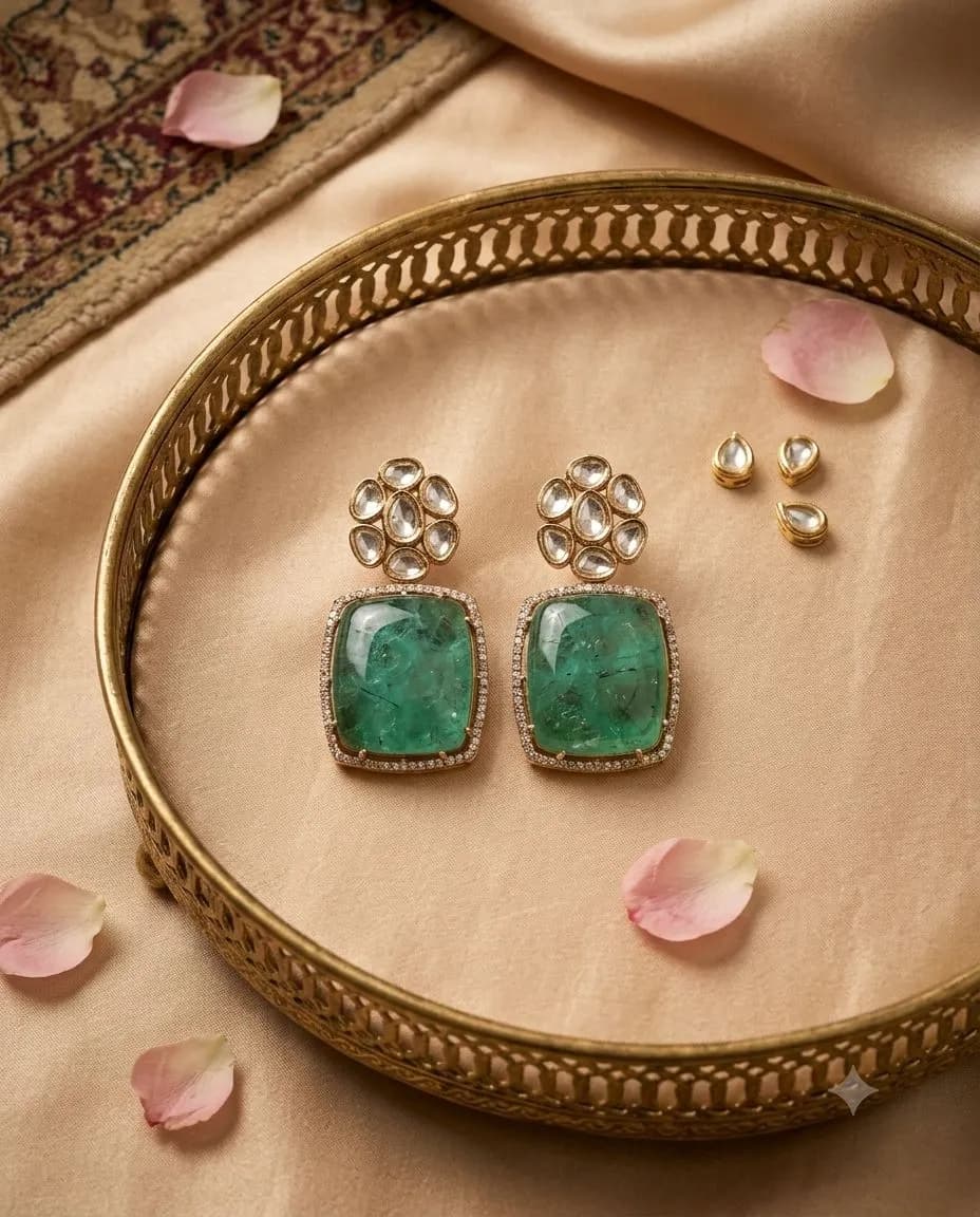 Emerald Kundan Drop Earrings