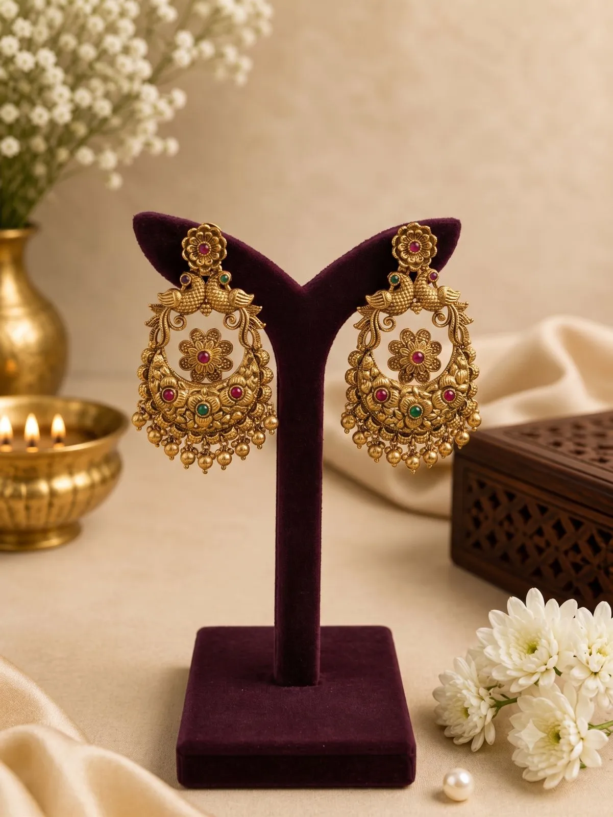 Peacock Heritage Temple Earrings