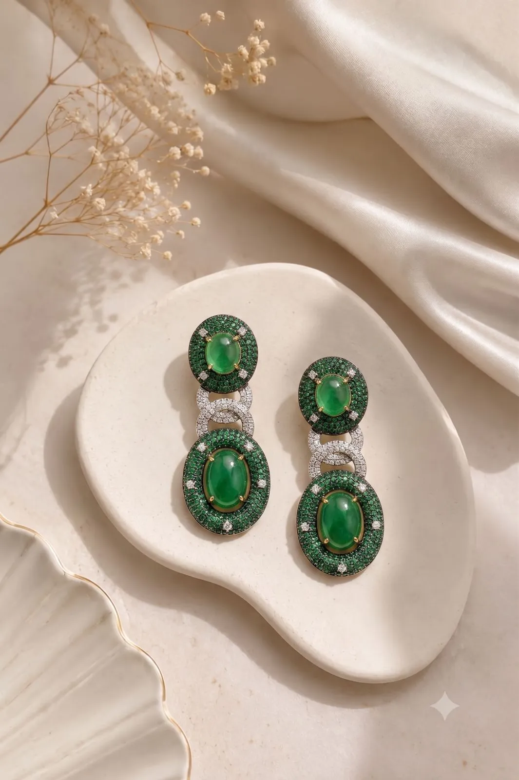 Emerald Cascade Oval Drop Earrings