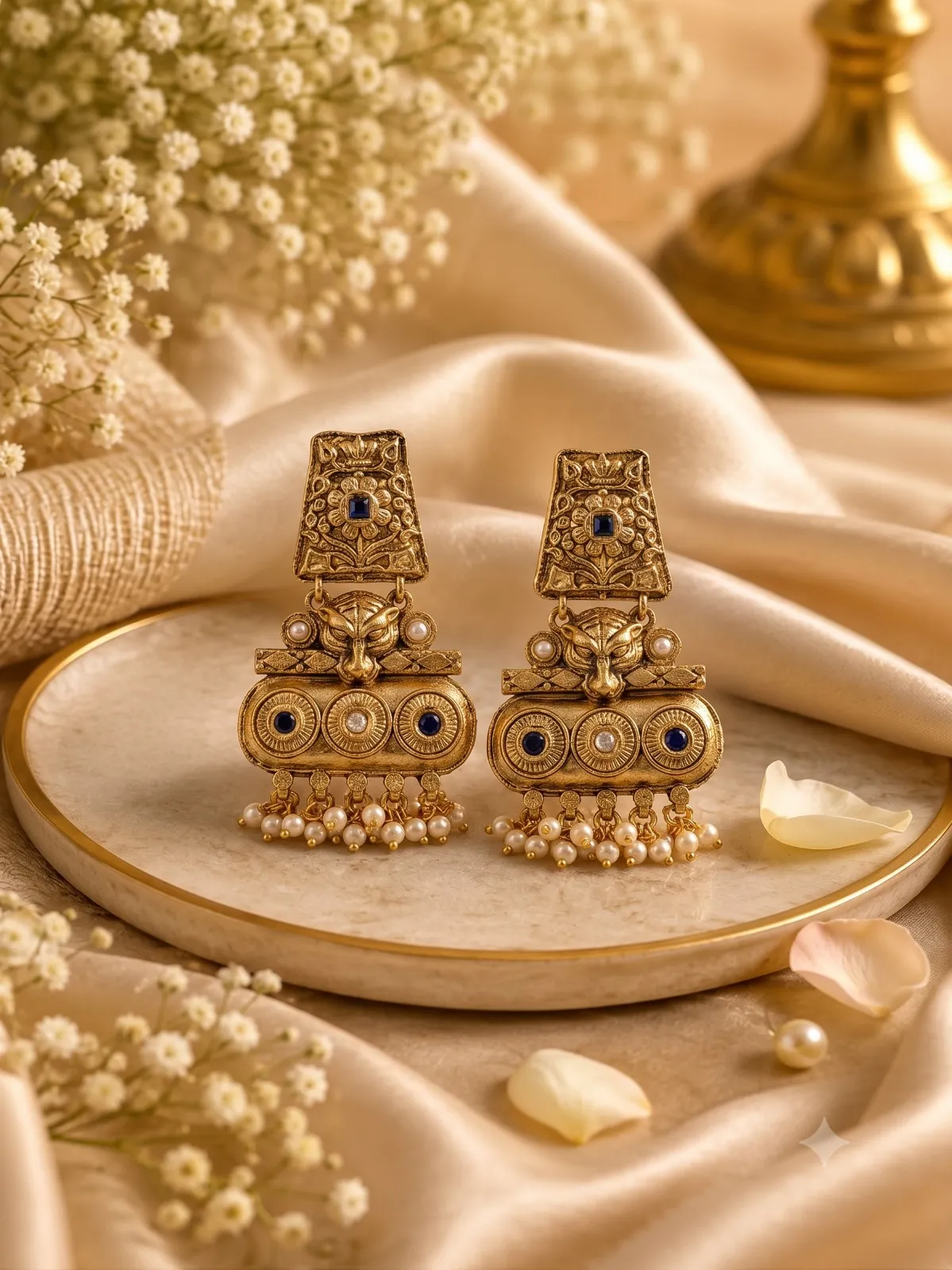 Sapphire Antique Elephant Drop Earrings
