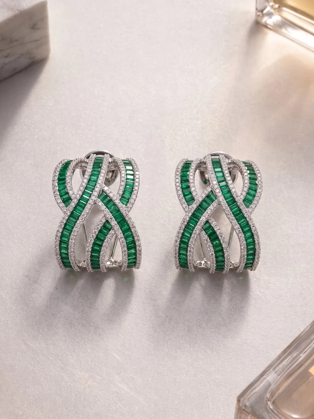 Emerald Infinity Hoop Earrings