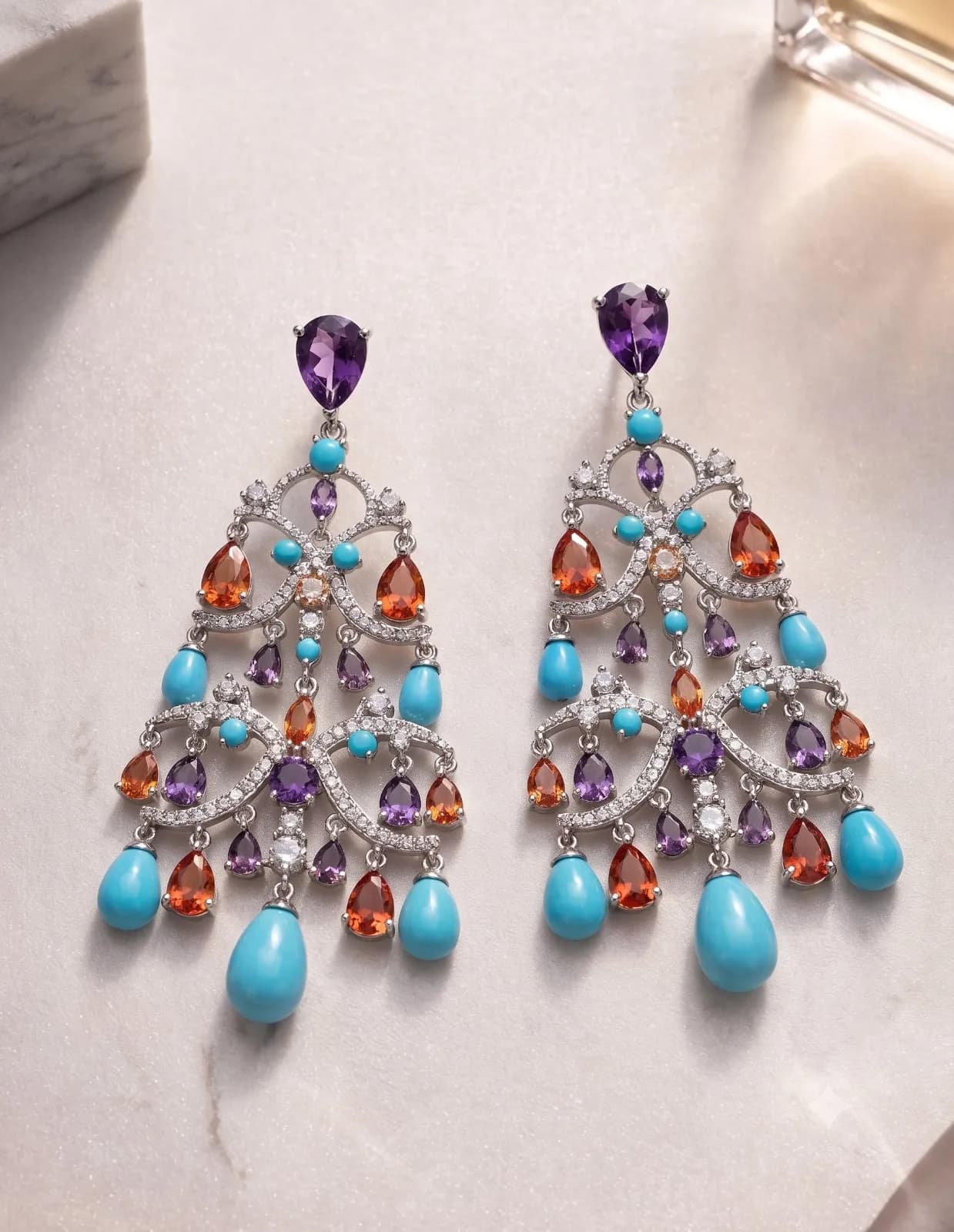 Multicolor Gemstone Chandelier Earrings
