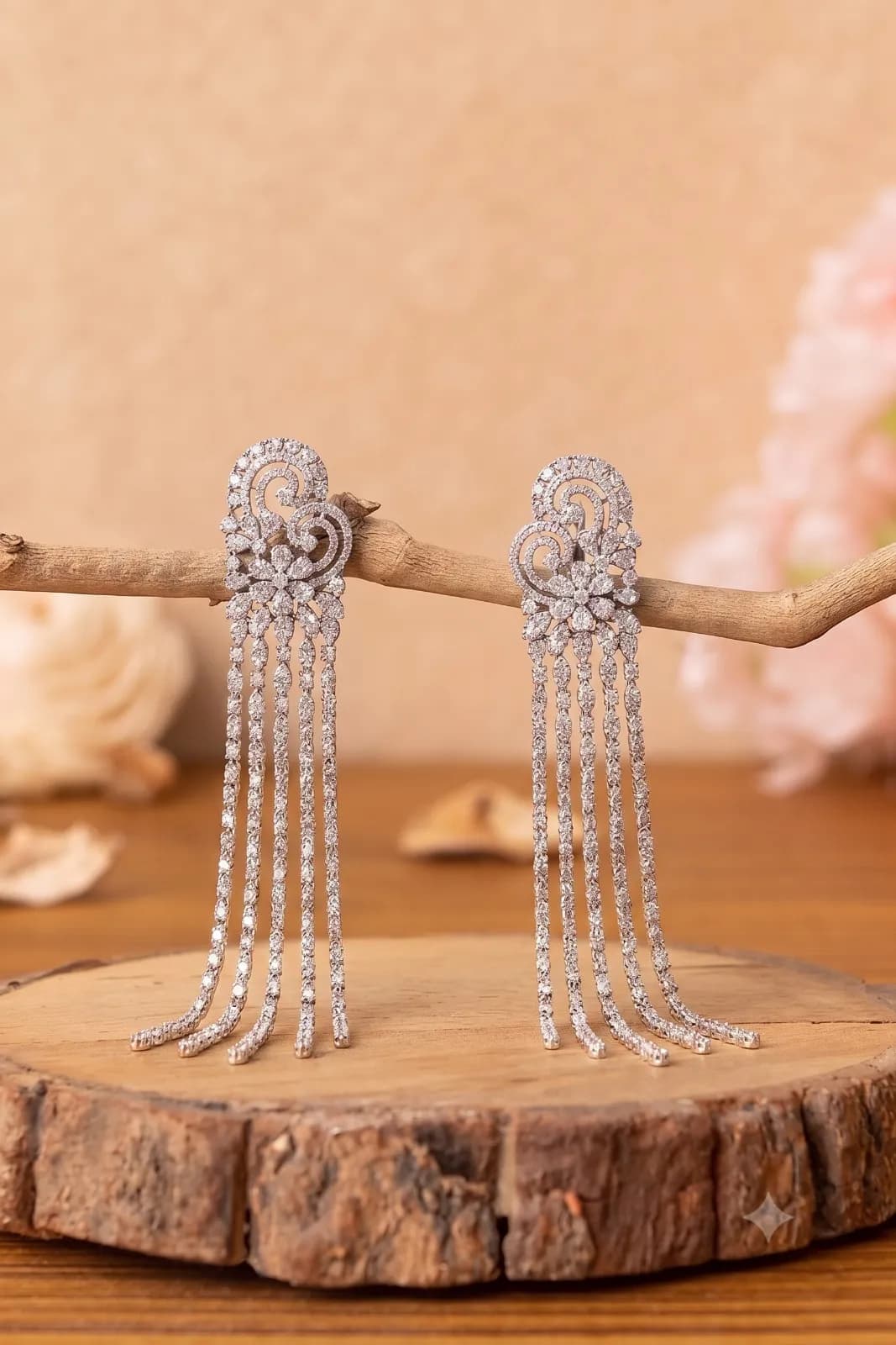 Crystal Scroll Fringe Earrings