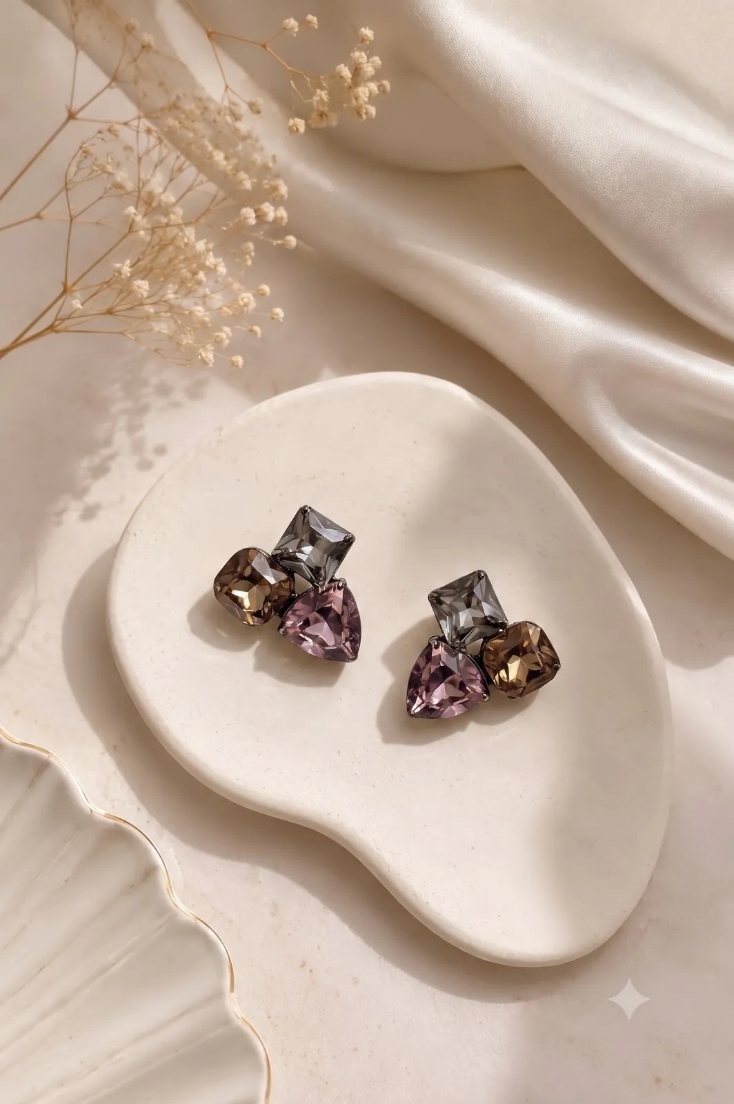 Smoky Gemstone Cluster Studs