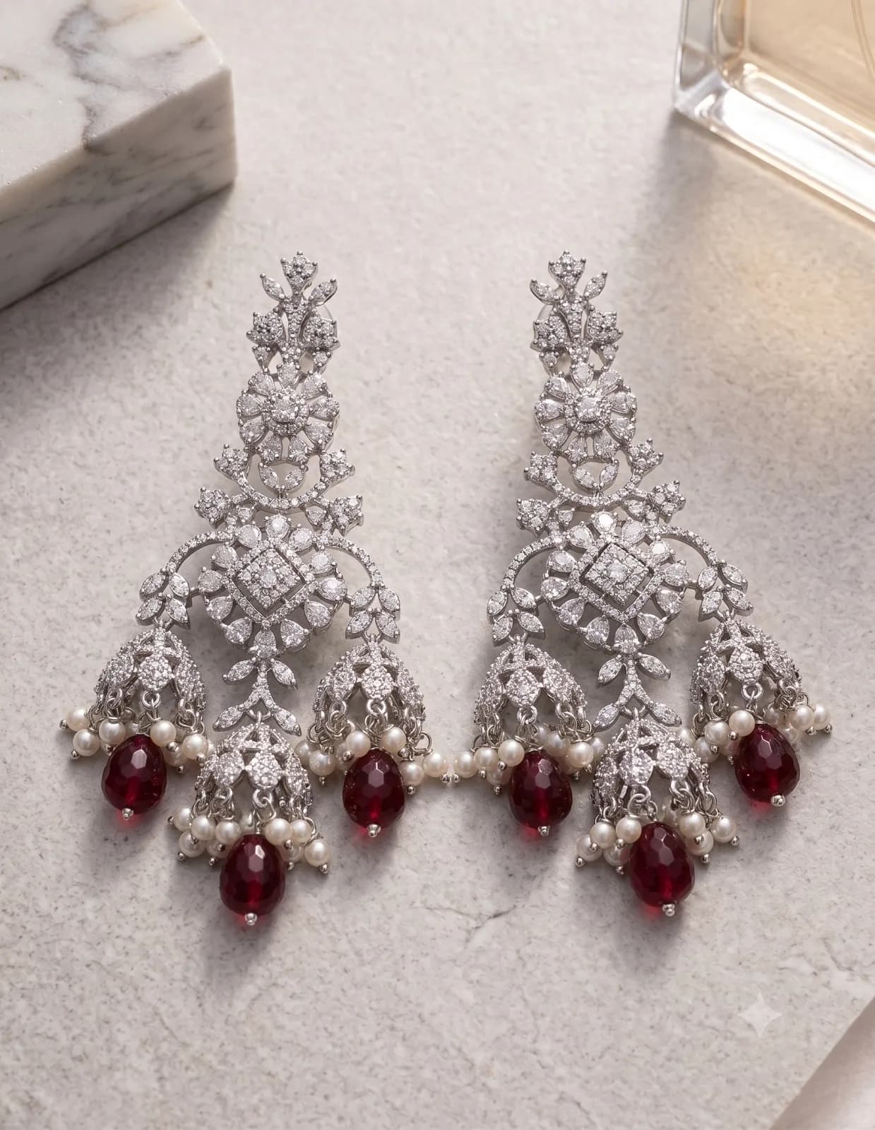Ruby Pearl Chandelier Earrings