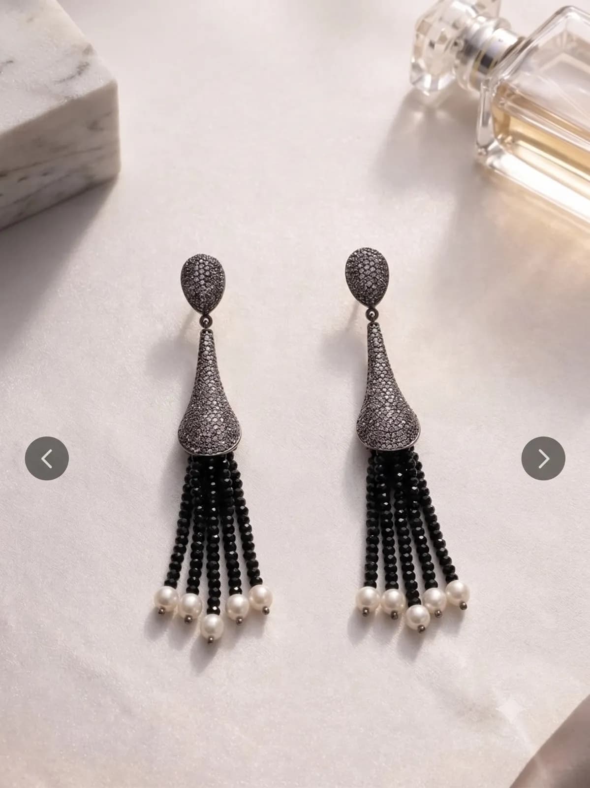 Black Onyx Pearl Tassel Earrings