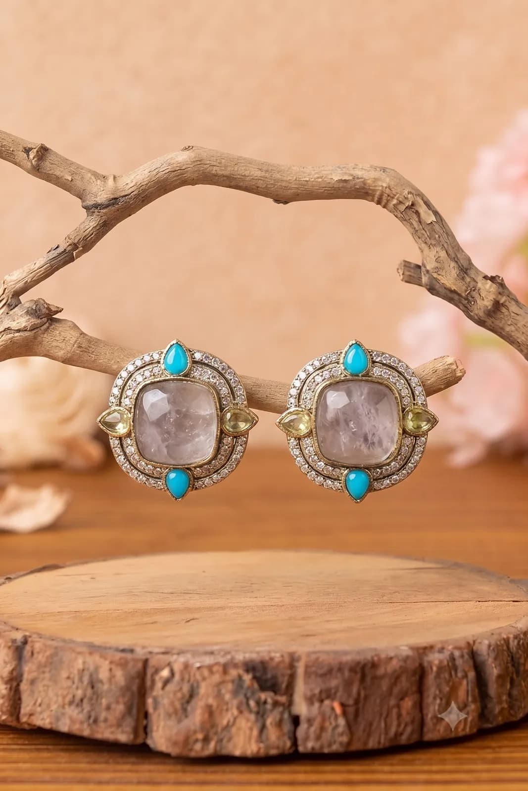 Turquoise Rose Quartz Halo Studs